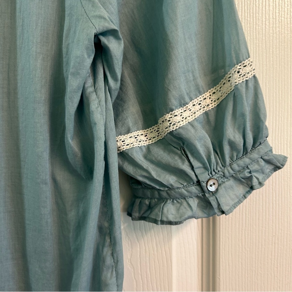 Sundance Pleated Blue Tunic Peasant Cottagecore Cotton Prairie Romantic Sz Med - Picture 8 of 10